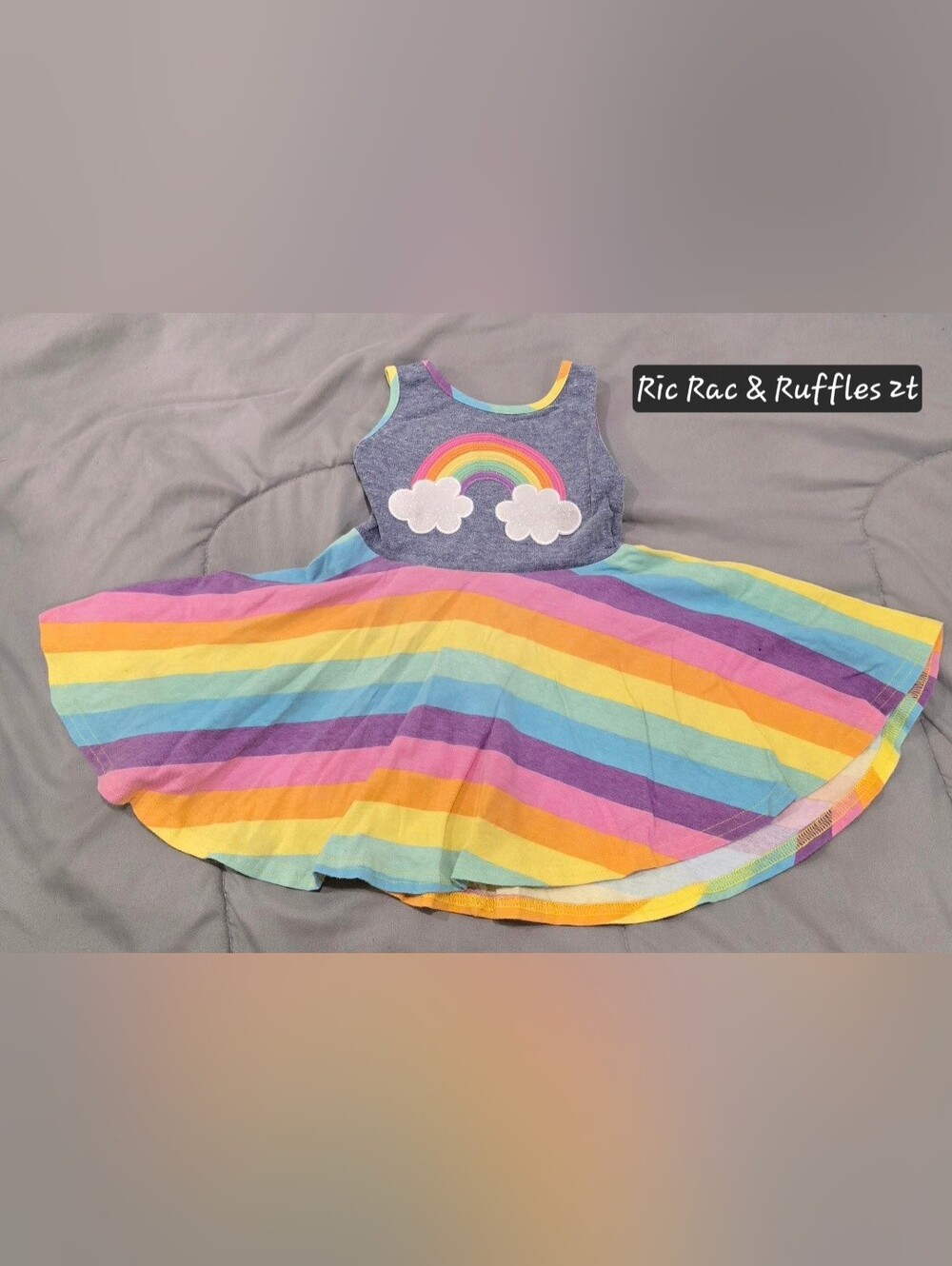 Rainbow Stripe Twirl Dress with Applique